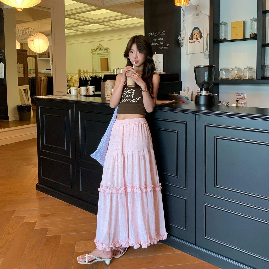 Japanese Spring Sweet Pink Skirt Kawaii College Style Polka Dot Ruffle Cake Dress Women's Daily Leisure Commuter Travel Clothing