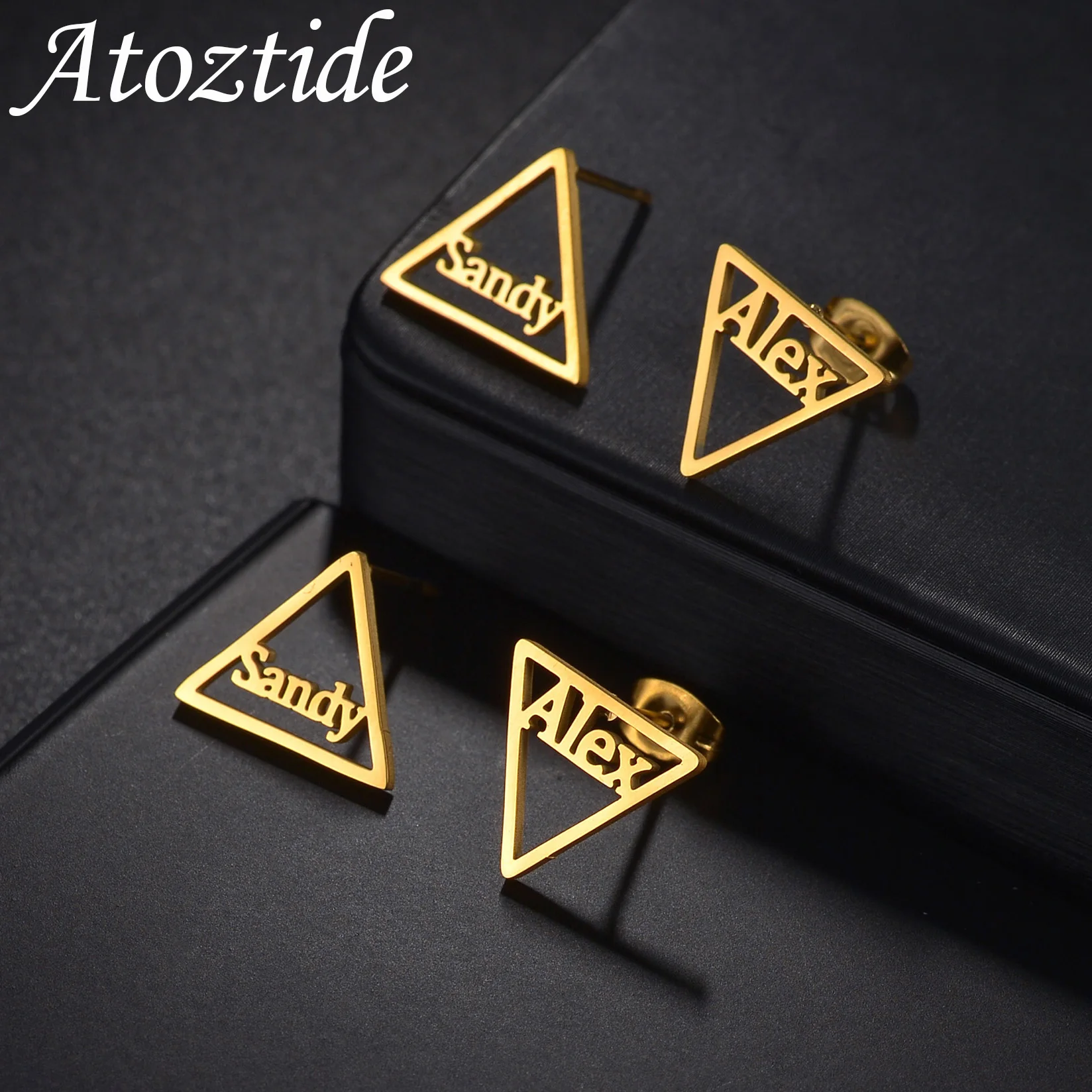 

Atoztide Personalized Custom Name Stud Earring for Women Girl Stainless Steel Triangle Letter Fashion Birthday Jewelry Gift