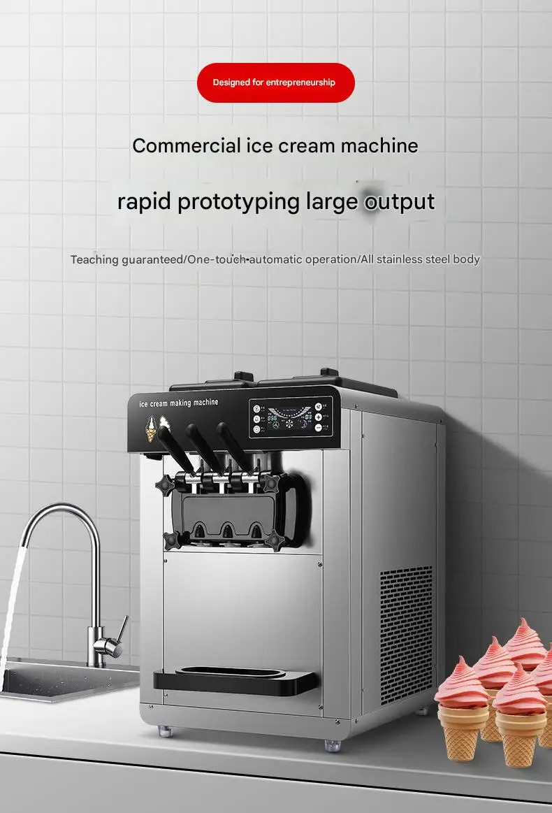 Commercial Stainless Steel High Output Desktop Vertical Yogurt Fruit Nut Milk Water Mini Cone Ice Cream Making Makers Machine