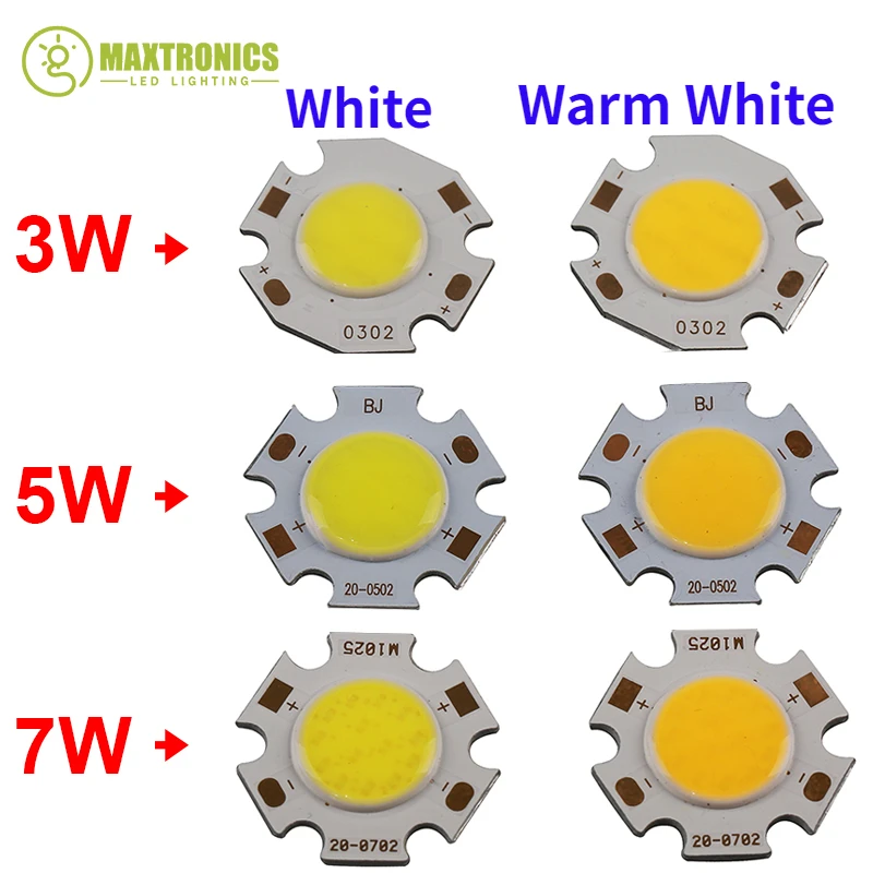 10pcs/lot 3W / 5W / 7W COB High Power LED Bead Lamp Chip White Warm White Light 270~300Lum 350mA LED Chip Lamp