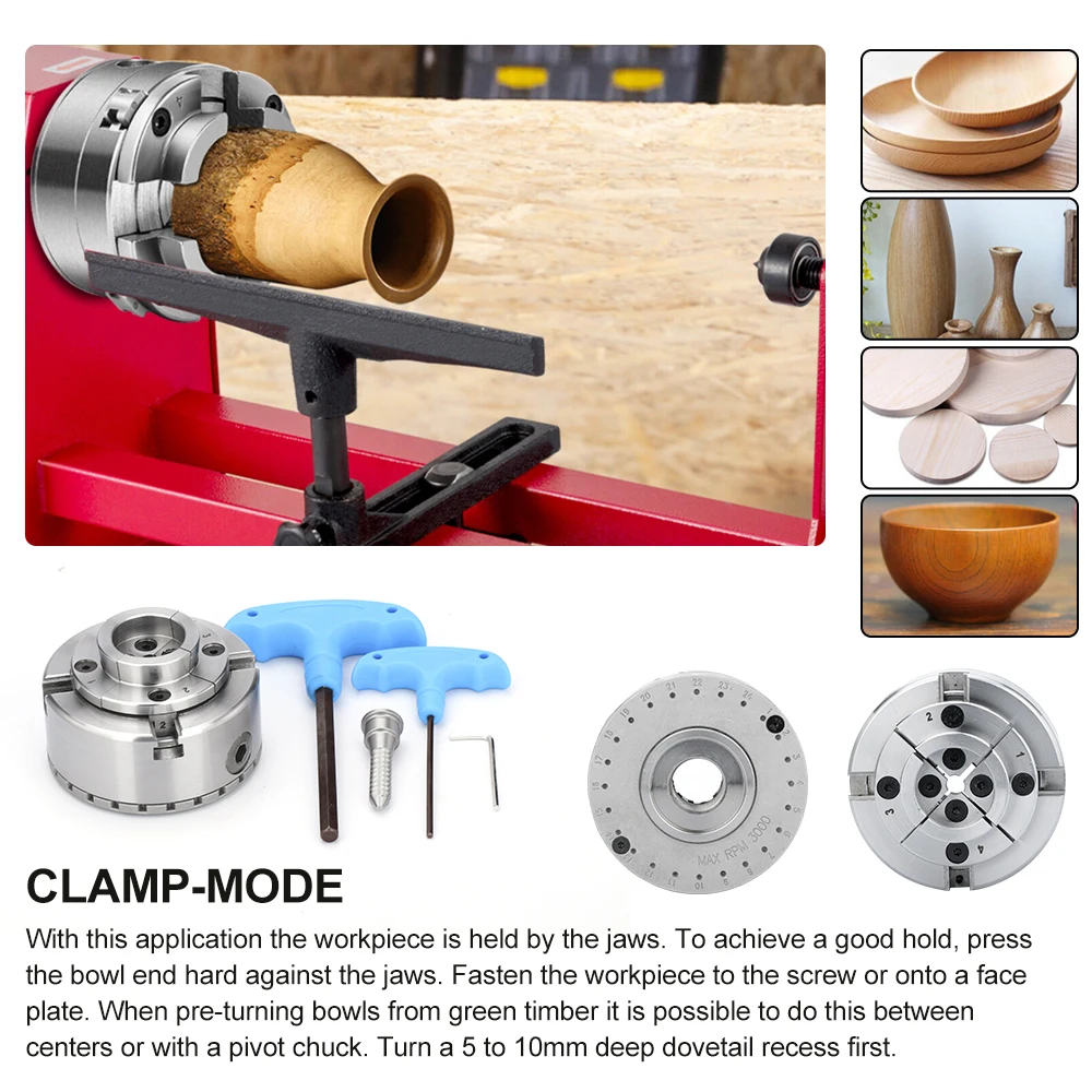 XCAN Chuck KP96 4-Jaw Self-Centering Chuck for Wood Lathe 3.75 inch Lathe Tools