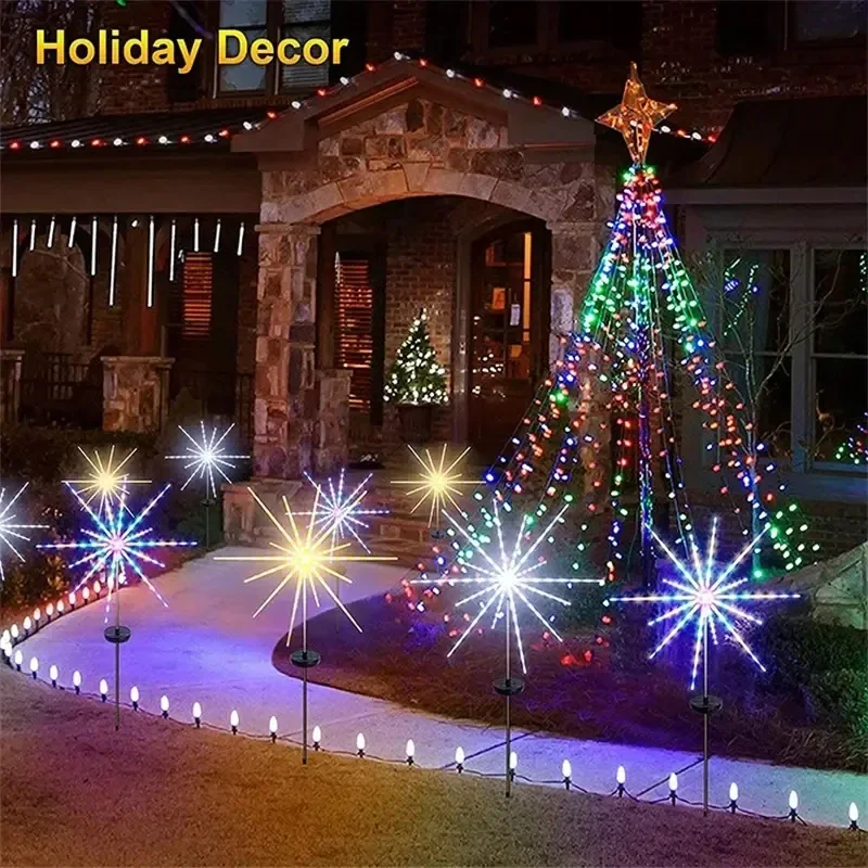 Led solar fogos de artifício luzes led jardim paisagens gramados ao ar livre à prova dwaterproof água luzes piso decorações festa natal lâmpadas