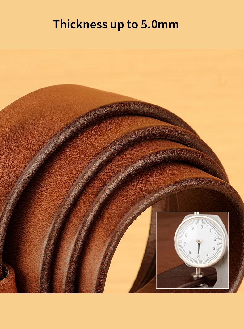 Vollnarbenledergürtel für Herren, 100 % italienischer Gürtel aus echtem, massivem Leder, lässiger Jeansgürtel, 5 mm dick, robuster Arbeitsgürtel für Herren – Detail 3