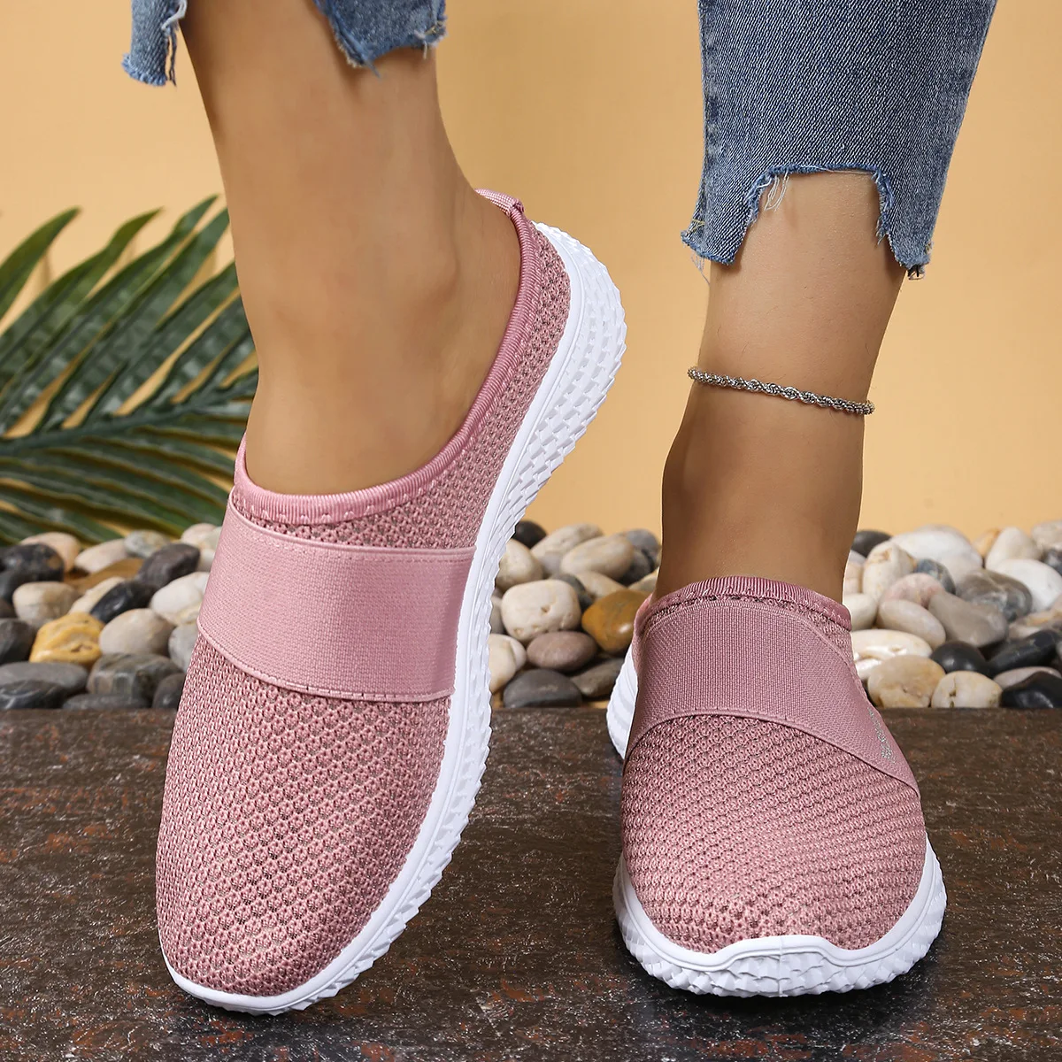 Women's Breathable Thick Sole Slippers Casual Half Slip-On Casual Shoes Comfortable Single Drag Shoe - Image 4