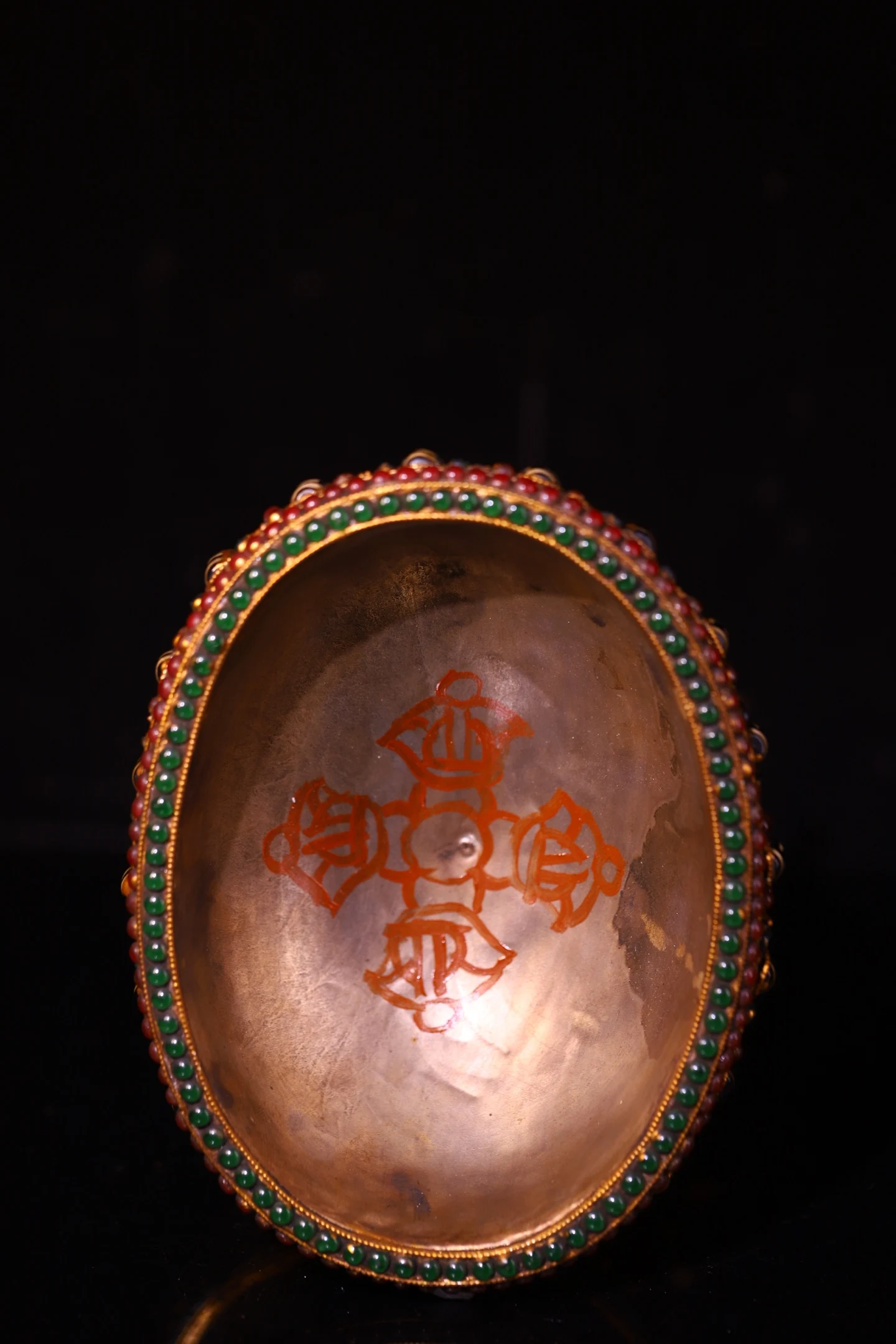 Old Kabala Bowl Mosaic Gem gZi Beads Turquoise Tibetan silver Offering bowls Amulet Eight Treasure Base Town House