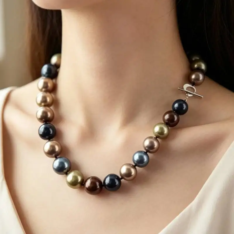 Huge 12mm Multicolor Round South Sea Shell Pearl Necklace 18'' Jewelry Wedding Gift Chic Hang Women Accessories Diy Aurora
