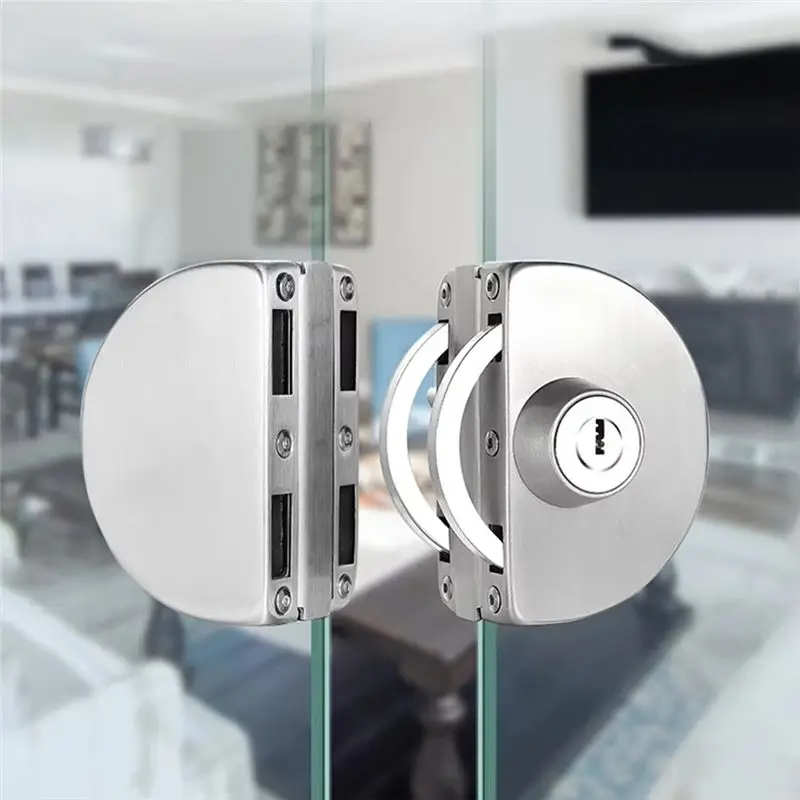 A92Z For 1/2 Inch Glass, 10Mm To 12Mm, Stainless Steel Double Bolt Rotary Sliding Access Control Office Glass Door Lock
