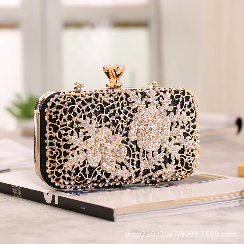 

Alloy Diamond-encrusted Hollow Evening Bag Women's Fashion Party Banquet Dress Portable Small Square Clutch Bag Sac À Main Femme