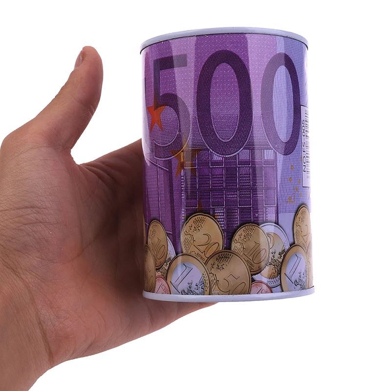 1PC Tinplate Cylinder Piggy Bank Euro Dollar Picture Box Household Saving Money Box Home Decoration Money Boxes