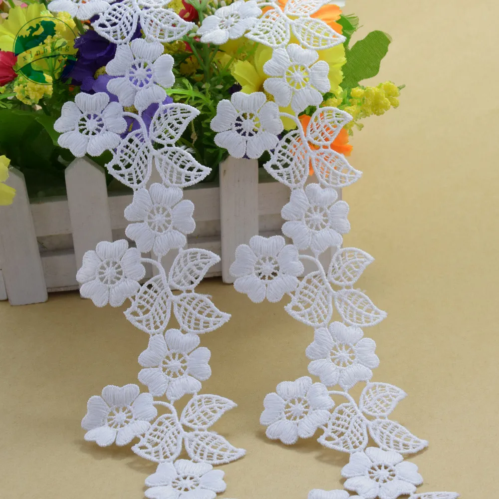 5.5cm biały haftowana koronka poliestrowa tkanina wstążka z francuską koronką gipiury diy wykończenia osnowy dziania akcesoria do szycia #3706
