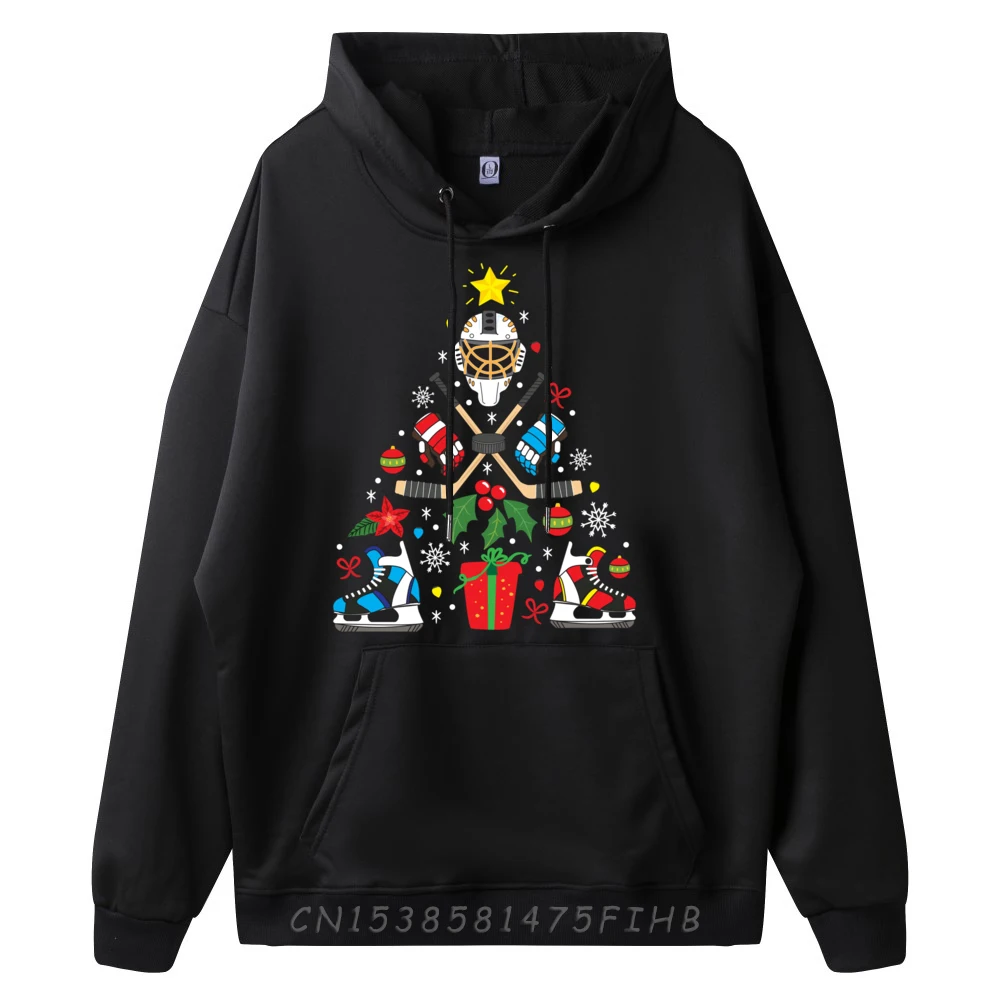 Ice Hockey Christmas Ornament Tree Funny Xmas Boys Red And Black Graphic Hoodies SKIN-FRIENDLY Men's Clothing Design