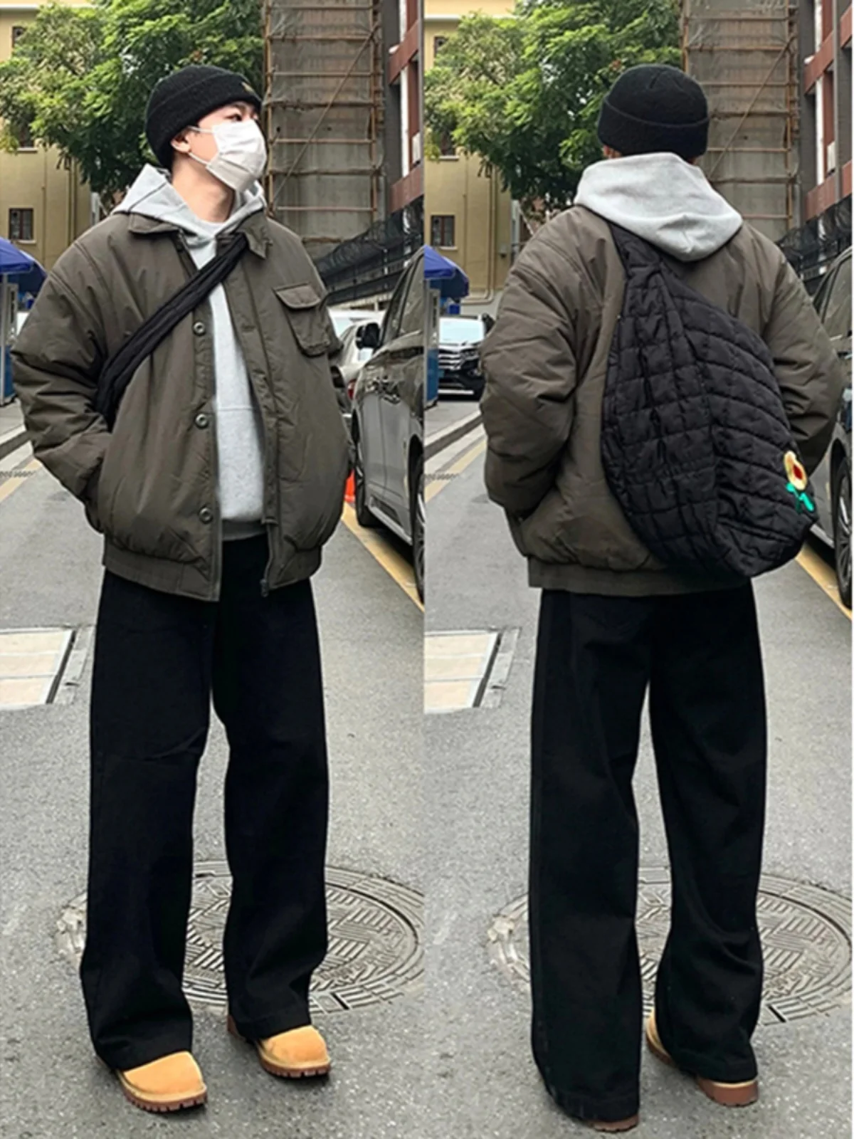 

Black Wide Leg Men's Jeans Casual Straight Leg Floor-Length Spring Autumn Loose Cotton Polyester Blend Wear-resistant