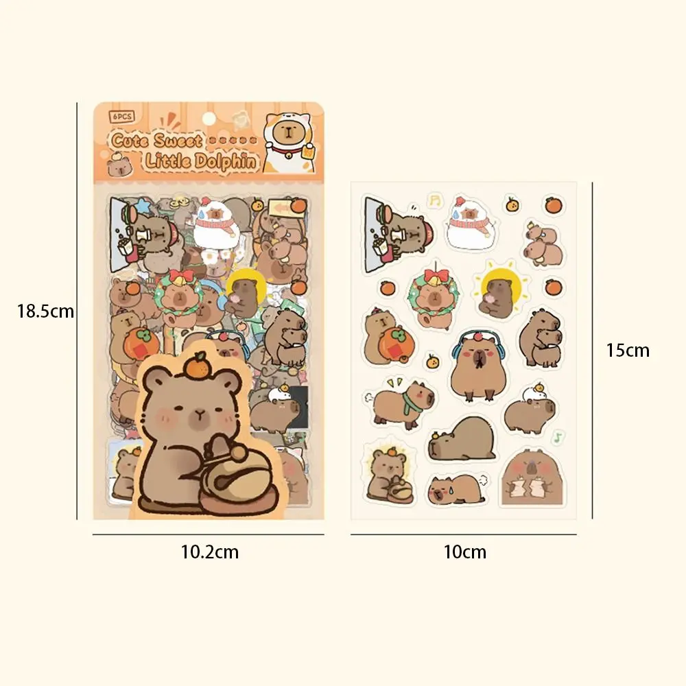 6 Pcs/Bag Cute Capybara Hand Ledger Stickers Creative Aesthetic Scrapbooking DIY Material Cartoon Animal Waterproof