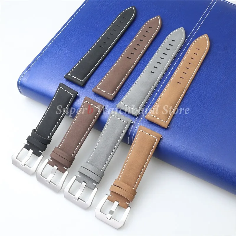 Винтажный кожаный ремешок для часов Panerai 20 мм, 22 мм, 24 мм, браслет, коричневый матовый ремешок для часов для женщин и мужчин, быстросъемный ремешок на запястье