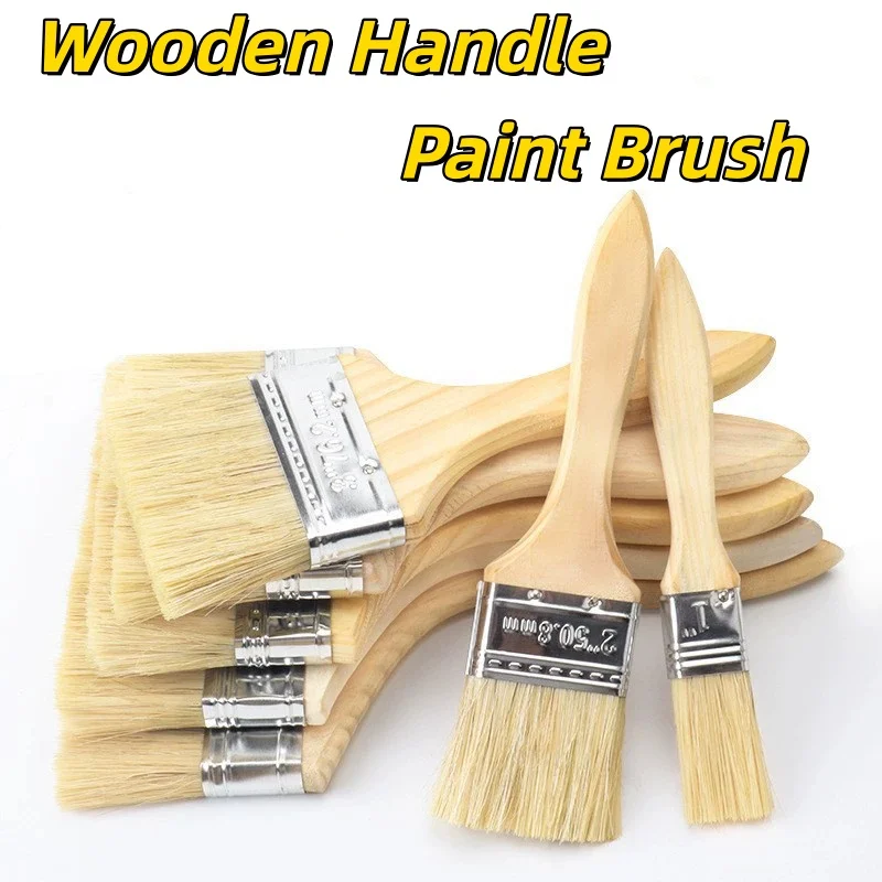 5pcs Paint Brush Wooden Handle BBQ Brush 1/2/4/5/6 Inch Soft Hair Painting Brushes for Wall and Furniture Paint Tool Set