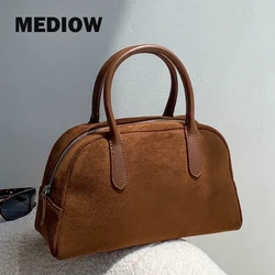 MEDIOW Korean Casual Boston Bags For Women Luxury Designer Handbags And Purses 2023 New In Faux Suede Small Shoulder Carry Wrist