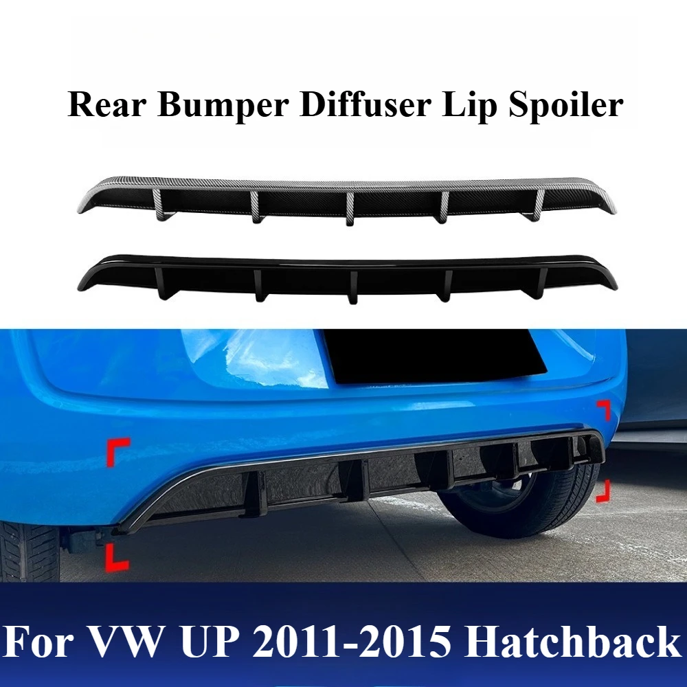 

For VW UP 2011-2015 Hatchback - Gloss Black ABS Plastic Rear Bumper Diffuser Lip Spoiler Kit with 3M Tape & Screws, Direct Fit