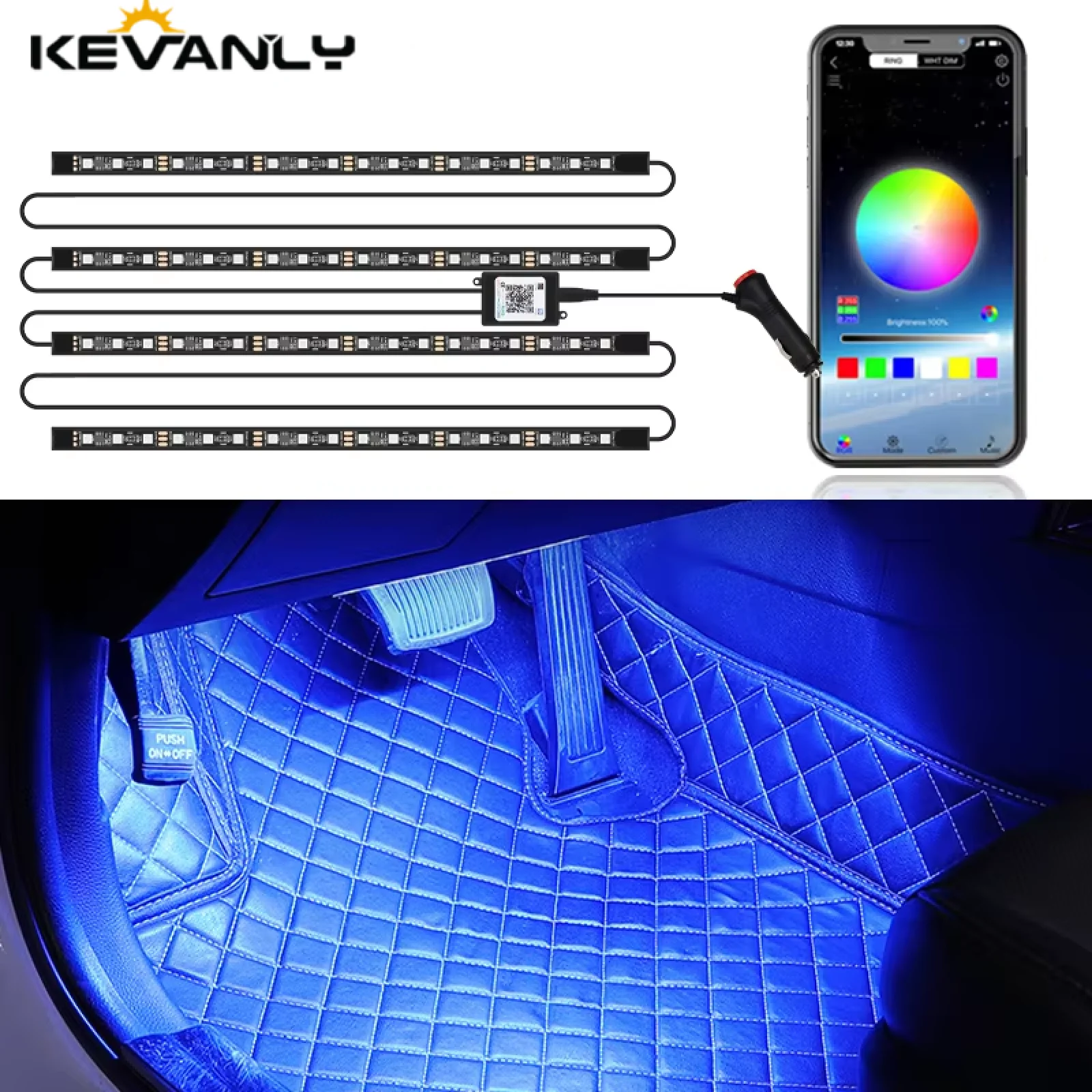 

1 IN 4 18LED Symphony Led Car Interior lights with USB Cigarette App Control Footwell lamp Auto Decorative Atmosphere Lamp