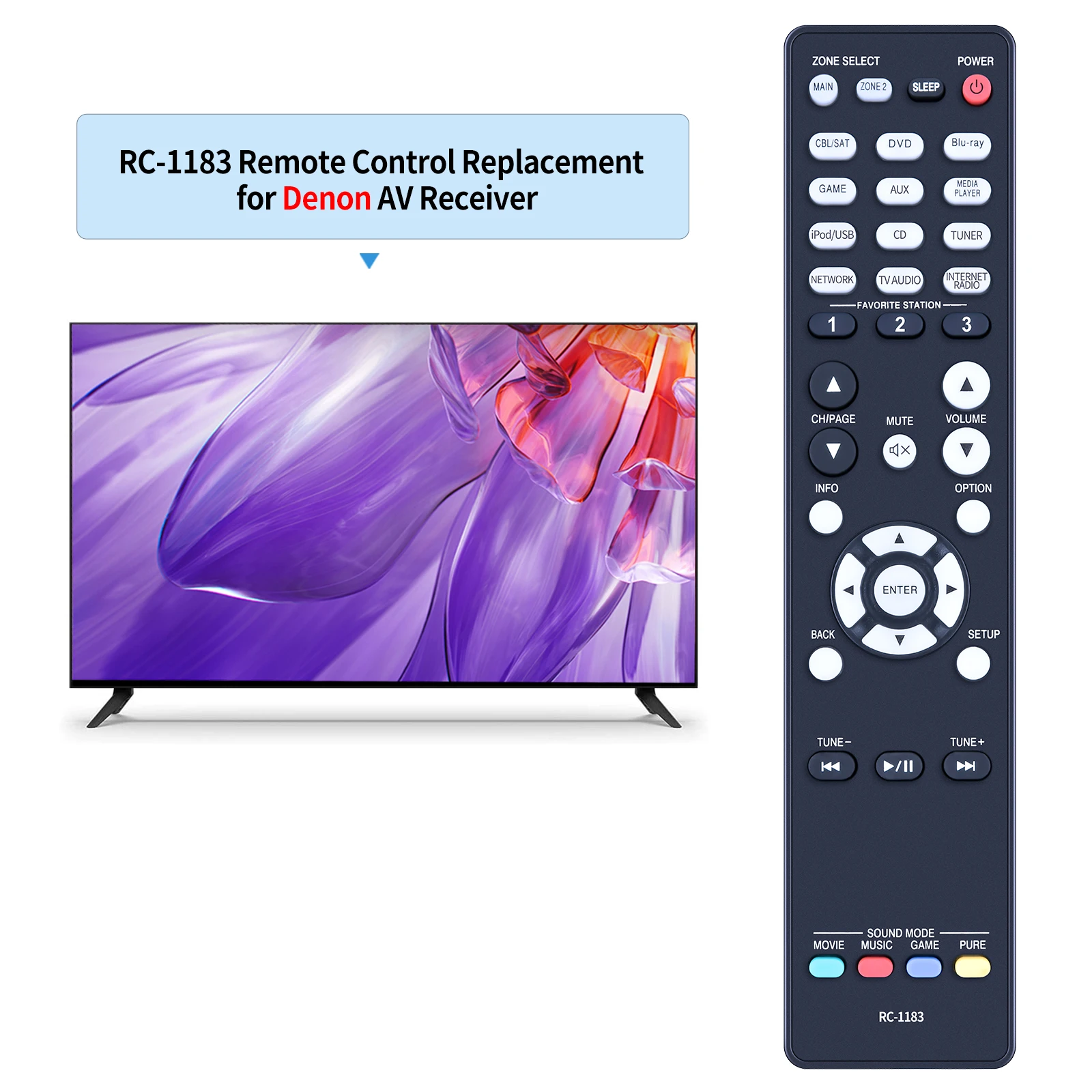 New RC-1183 Replace Remote Control for Denon AV Receiver AVR-X2000 AVRX2000