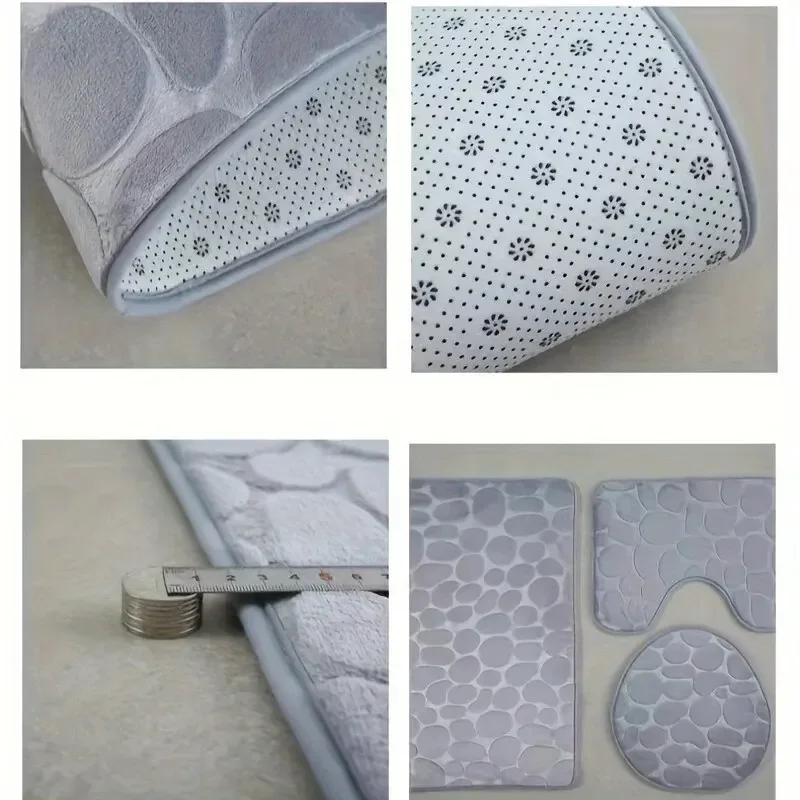 Pokrycie deski sedesowej 3 szt. Zestaw Mata do kąpieli Prysznic Dywanik podłogowy Strona główna Łazienka Antypoślizgowa chłonna wycieraczka Pebbles Bathtub Decor Carpet — zdjęcie 5