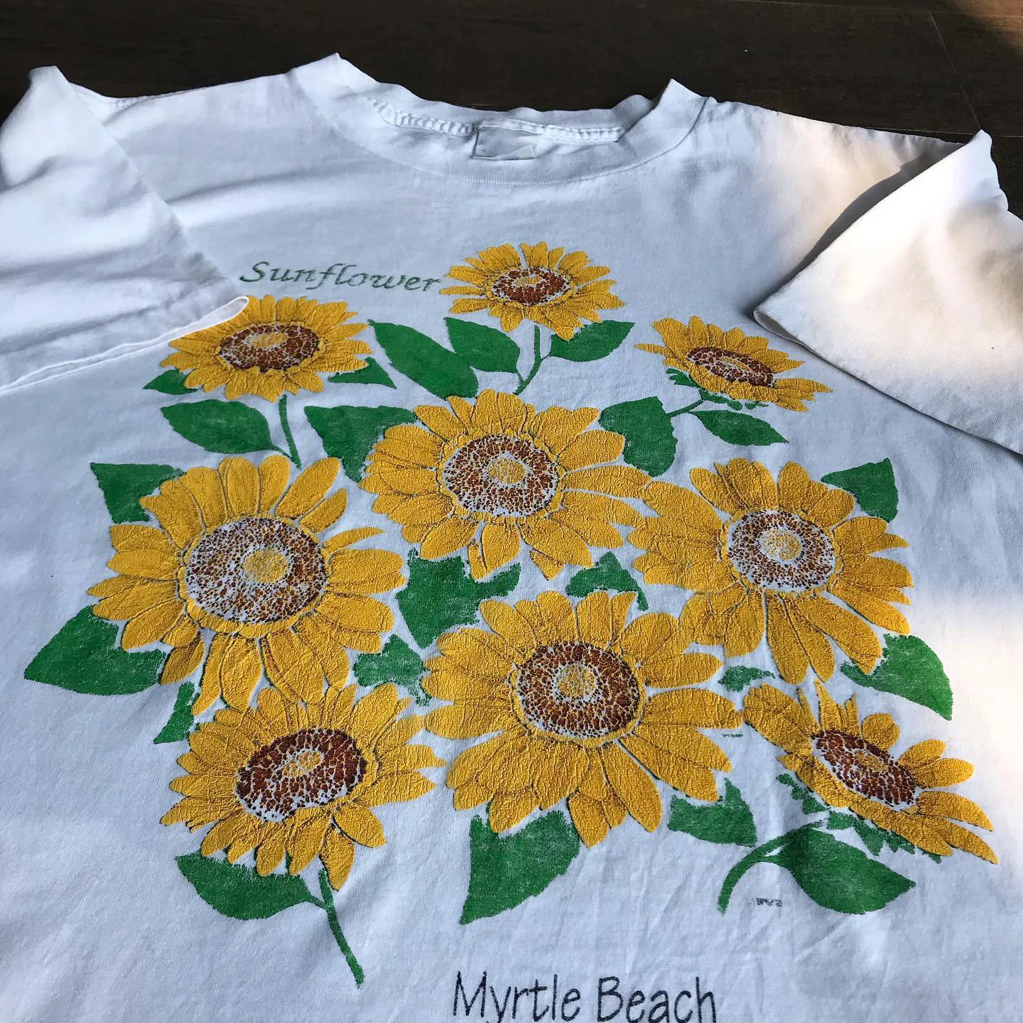 Hand-Painted Sunflower Bouquet Print Short-Sleeve T-Shirt Lazy Countryside Therapy Style Cotton Breathable Skin-Friendly Summ...