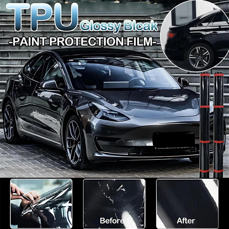 Super Bright Black Glossy Car Cover TPU PPF 7.5Mil Vinyl Wrapping Sticker Car Self-healing Paint Protection Film