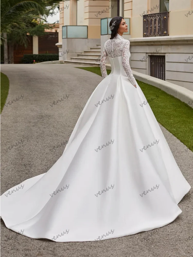 Classic Wedding Dresses A Line Satin Bridal Gowns Detachable Jacket Robes For Formal Party Simple Vestidos De Novia Customized