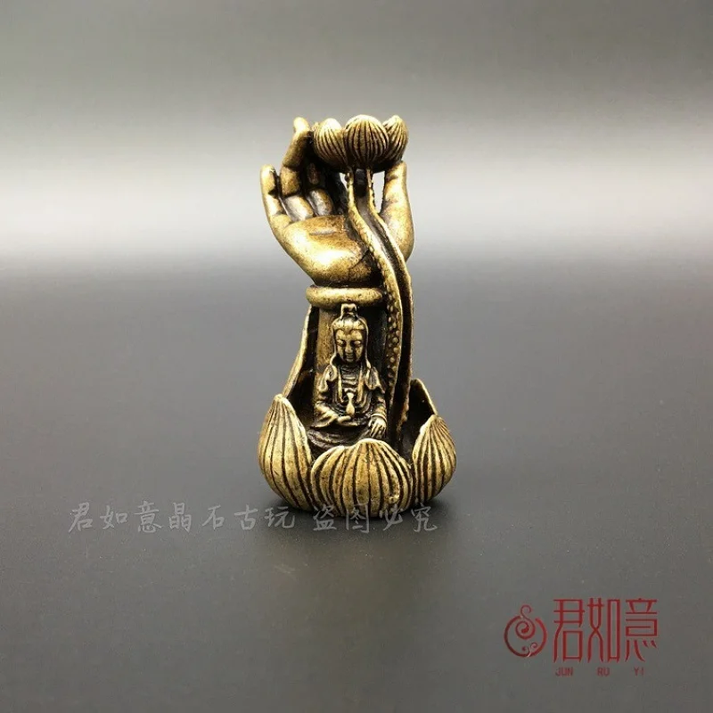 

Pure Copper Buddha Hand Backflow Incense Guanyin Sitting Lotus Flower Incense Holder Brass Incense Stand Desktop Artistic Copper