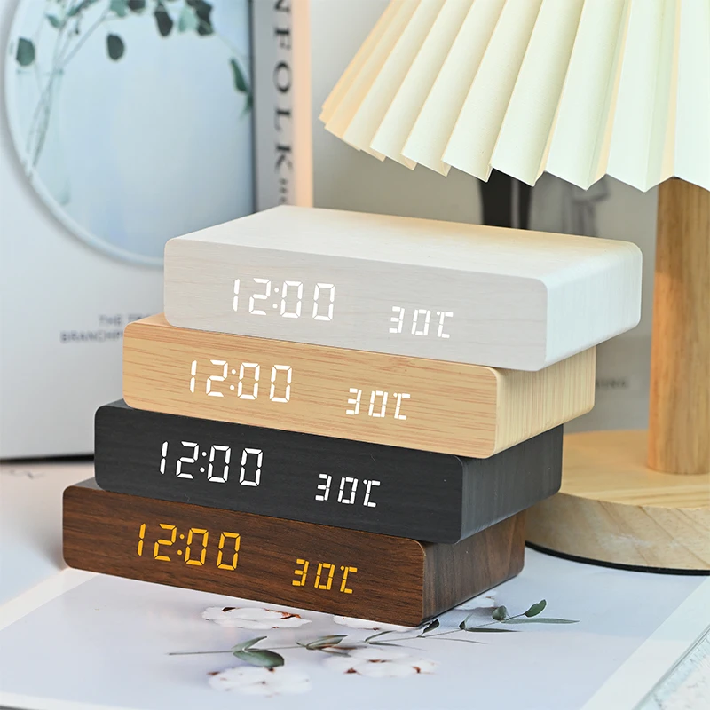 

LED electronic clock environmentally friendly bamboo and wood material ultra-thin 10W wireless fast charging alarm clock