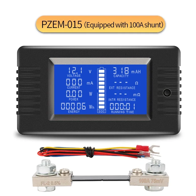 PZEM-015 100A 200A 300A Digital Battery Tester Ammeter Voltmeter Power Meter Power Capacity Residual Power Tester With Shunt