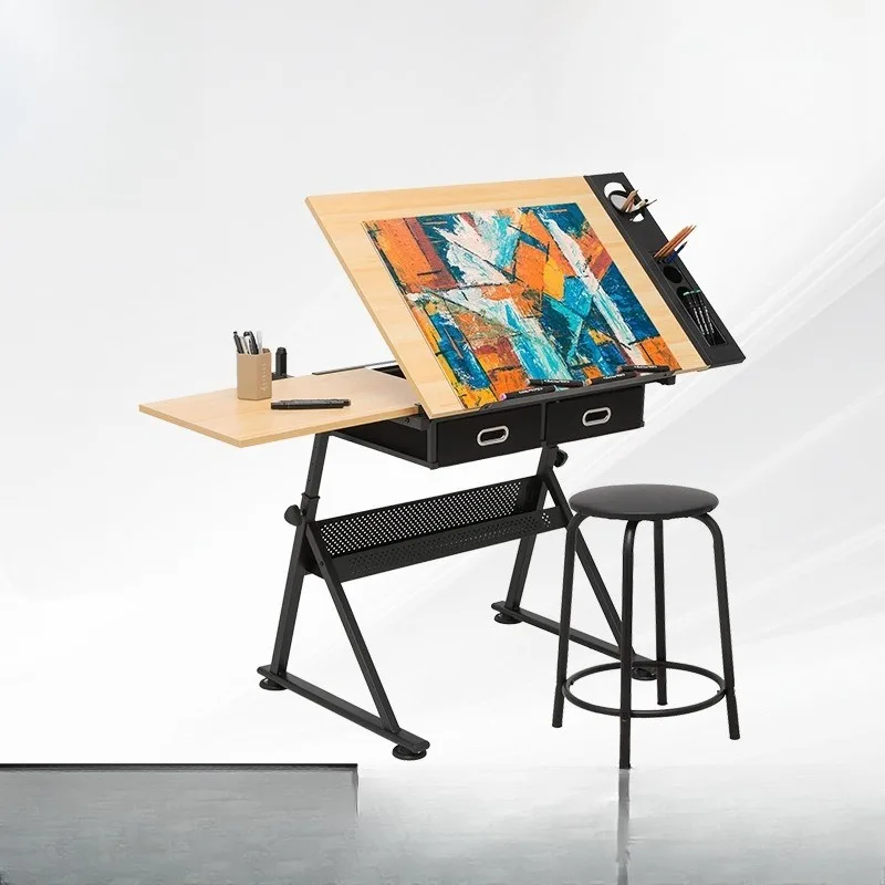 Height Adjustable Wooden Drafting Table, Tiltable Tabletop, Student Drawing Desk for Art Classroom & Engineering Drafting