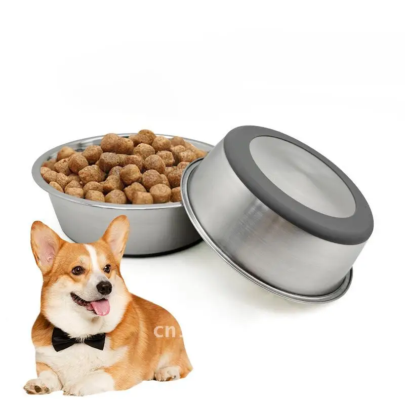 Cuenco de comida grande de acero inoxidable para perros, suministros antideslizantes para mascotas, lavabo de arroz, lavabo de comida para perros en rosa, cielo, azul, gris y negro