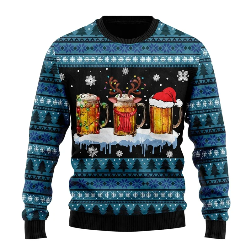 Familien- und Eltern-Kind-Weihnachtspullover mit lustigem Weihnachtsmann, der Bier trinkt – Detail 9