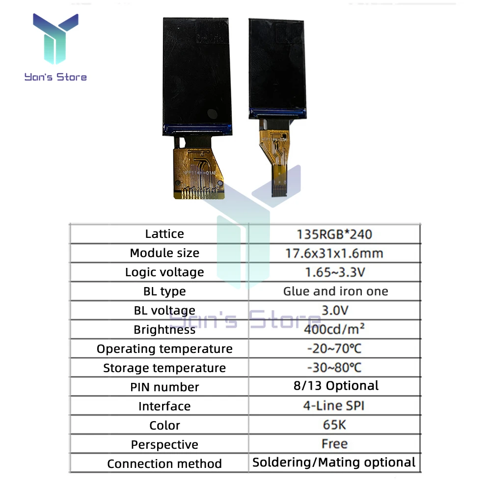 Schermo Lcd da 1.14 pollici RGB 135X240 1.14 \'\'Full Color TFT HD IPS Scherm modulo Display LCD ST7789 8pin 13pin Drive IC 3.3V