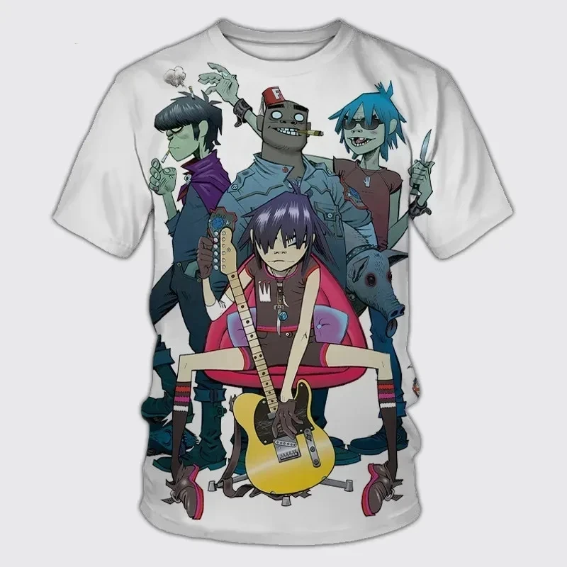 Hot Virtual Rock Band Gorillaz 3D Printing O-neck T-shirt Summer Fashion Men Women Short Sleeve Casual Unisex clothing