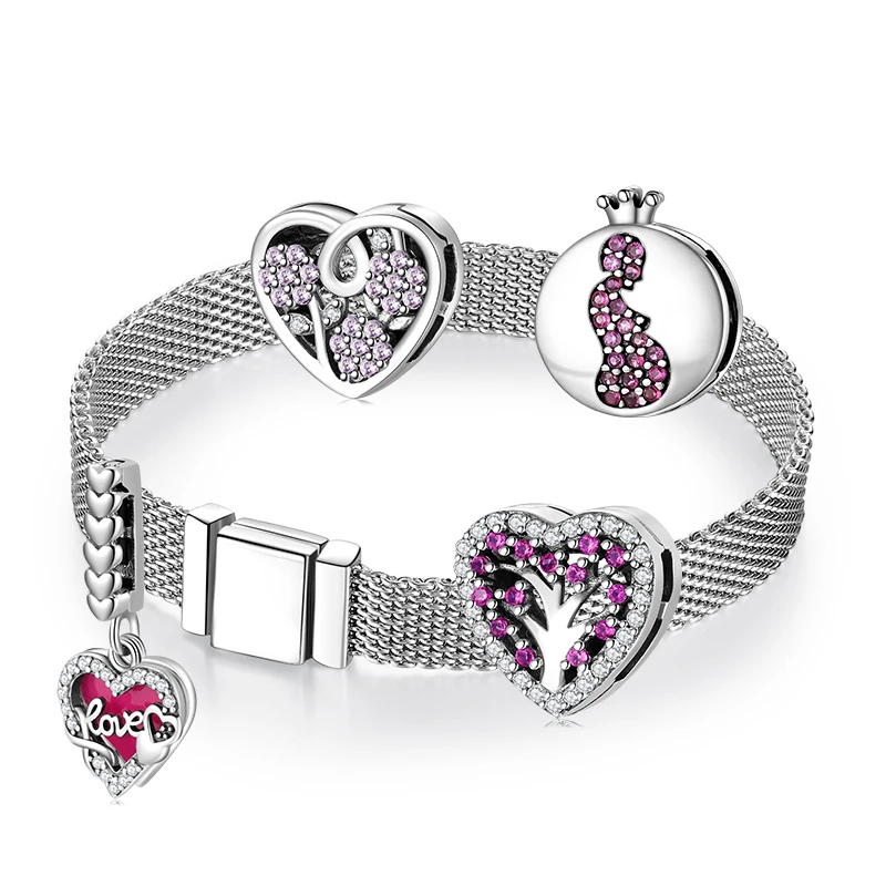 Hot 925 Sterling Silver Sparkling Charms CZ Flower Hearts Clip Beads Fit Women Reflection Charm Bracelet Bead Jewelry Making