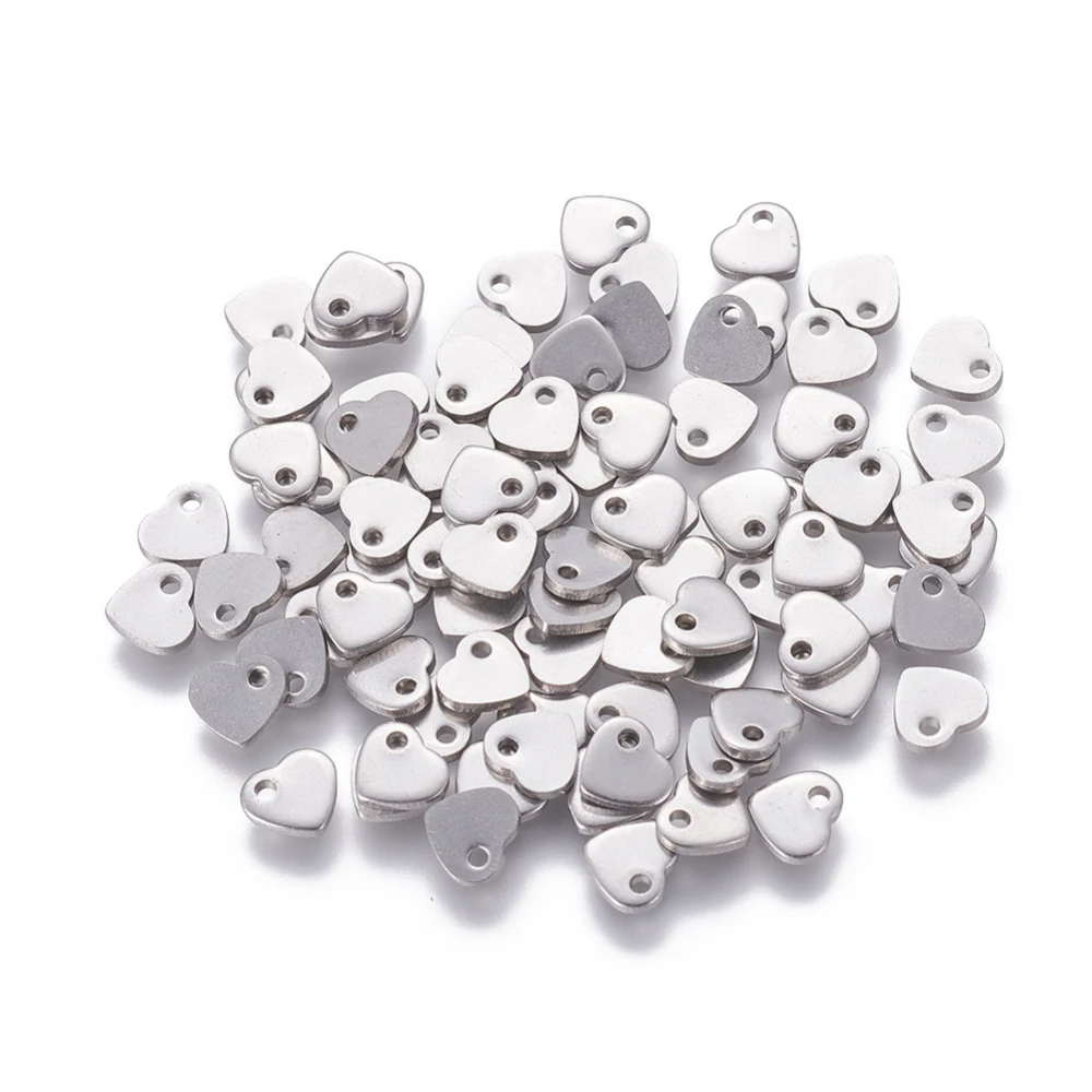 

200pcs Tarnish Resistant 201 Stainless Steel Stamping Blank Tag Heart Stainless Steel color 5x6x1mm Hole: 1mm