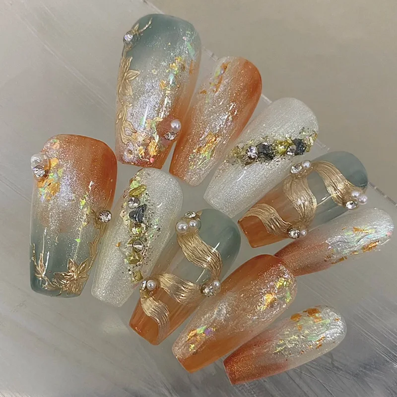 

Oil Painting Dunhuang Wind Wearing Manicure Light Luxury Advanced Manicure Custom Whitening Finished Product Pure Handmade