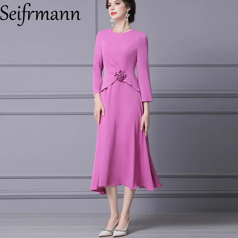 Seifrmann Early Autumn Dress for Women 2025 New Collection with Waist and Coat Bottom Skirt