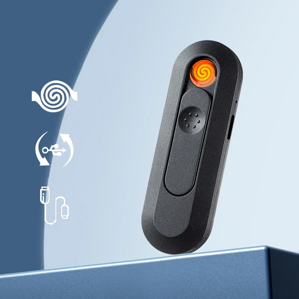 Windproof Mini Cigarette Lighter Type-C Charging Sliding Cover Mute Ignition Thickened Tungsten Wire Coil Lighter Smoking Gadget