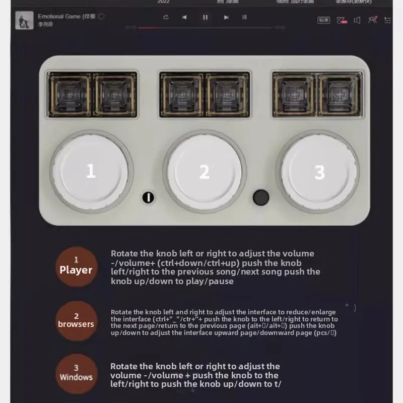 DOIO KB3X-03 Programmeerbare toetsenbordwerkbank 6 toetsen 3 knoppen PS/PR Snelkoppeling Bediening Combinatiesleutel RGB Aangepast kantoortoetsenbord