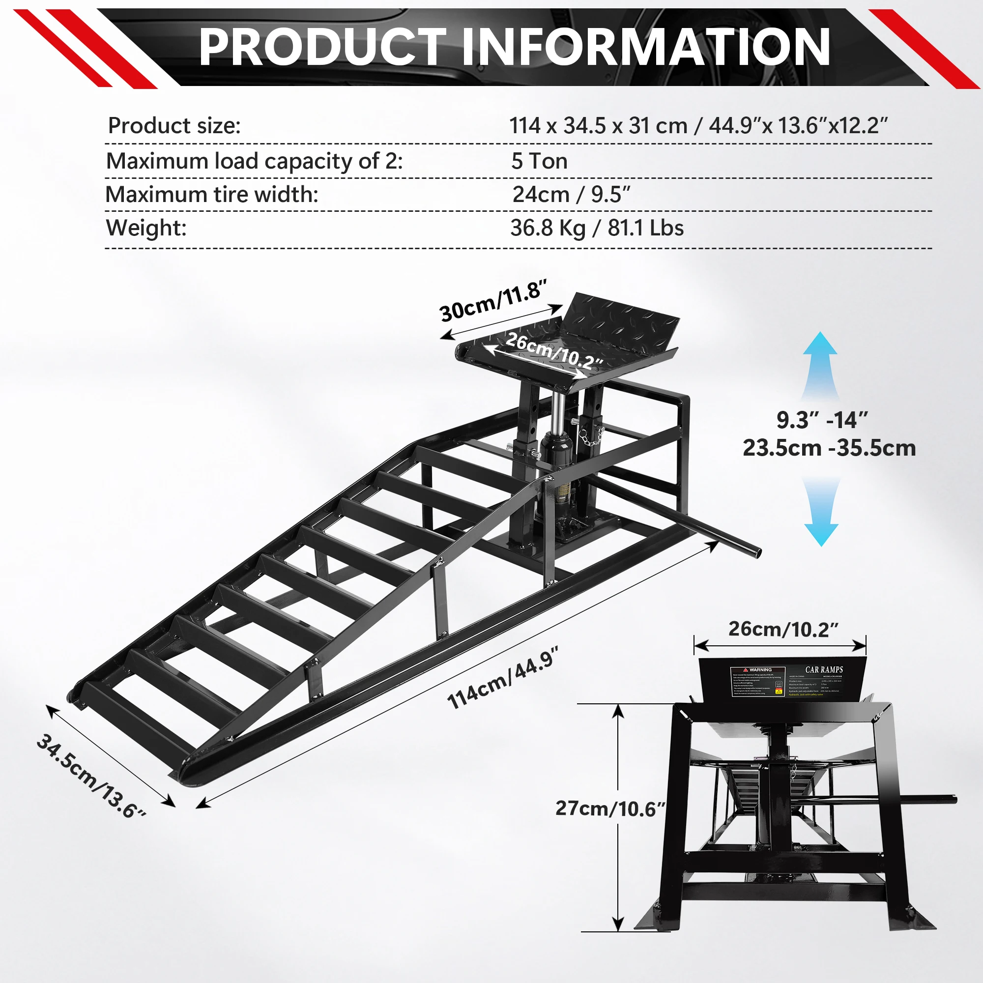 Подъемные рампы для обслуживания грузовиков, 2 шт. 5-тонные портативные сверхмощные гидравлические автомобильные рампы, подъемная рампа для ремонта автомобилей в грузовиков и гаража