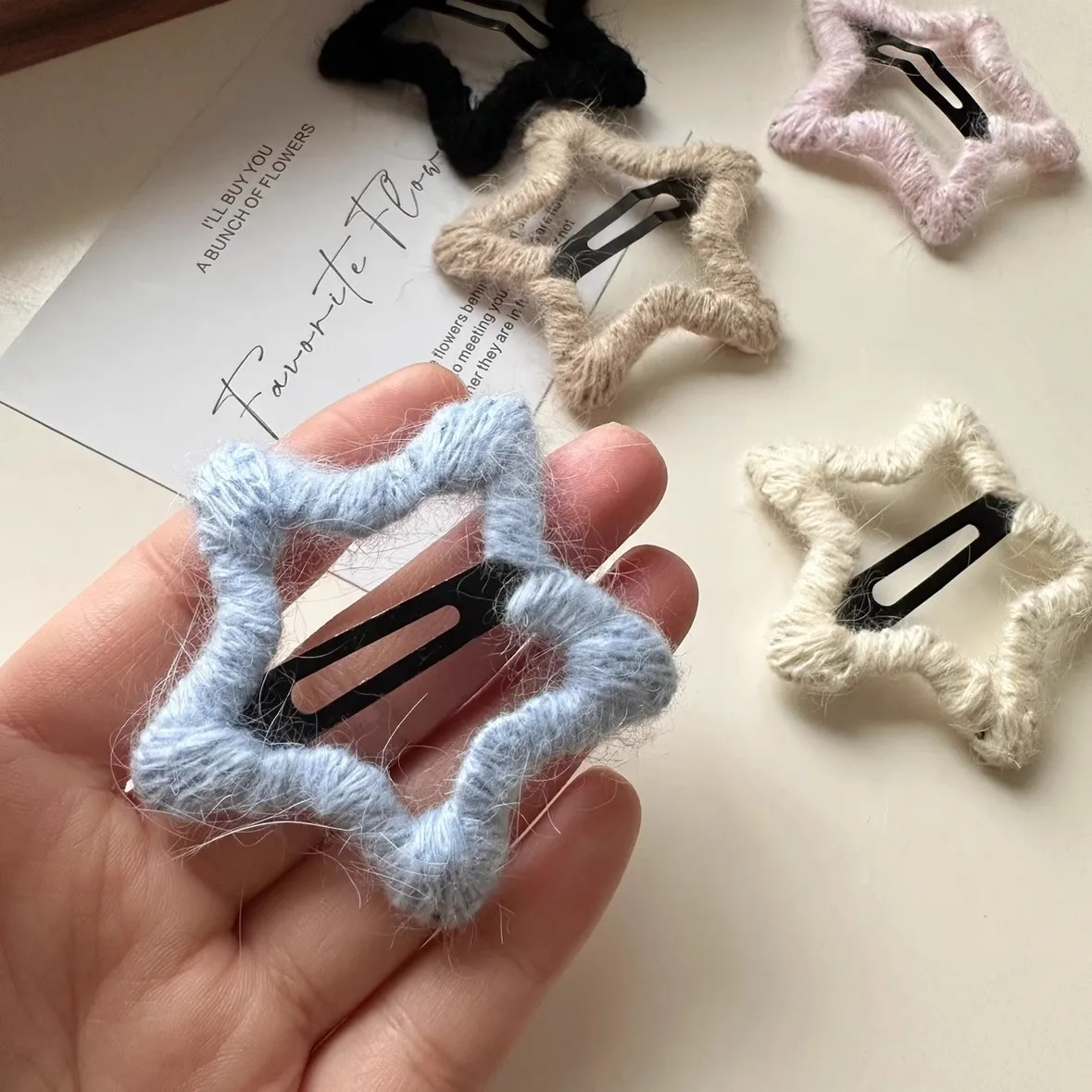 Knitted Yarn Pentagram Hairpin Women Girls Korean Fashion Broken Hair Side Clip Organize BB Clip Hairware Bangs Clip Accessories