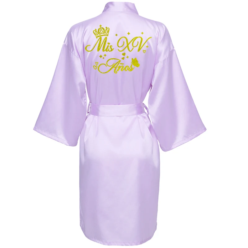 Mis15 Años Robe 15 Years Girl Birthday Party Robes Quinceanera Robe Mis XV Bathrobe Silkly Nightgown