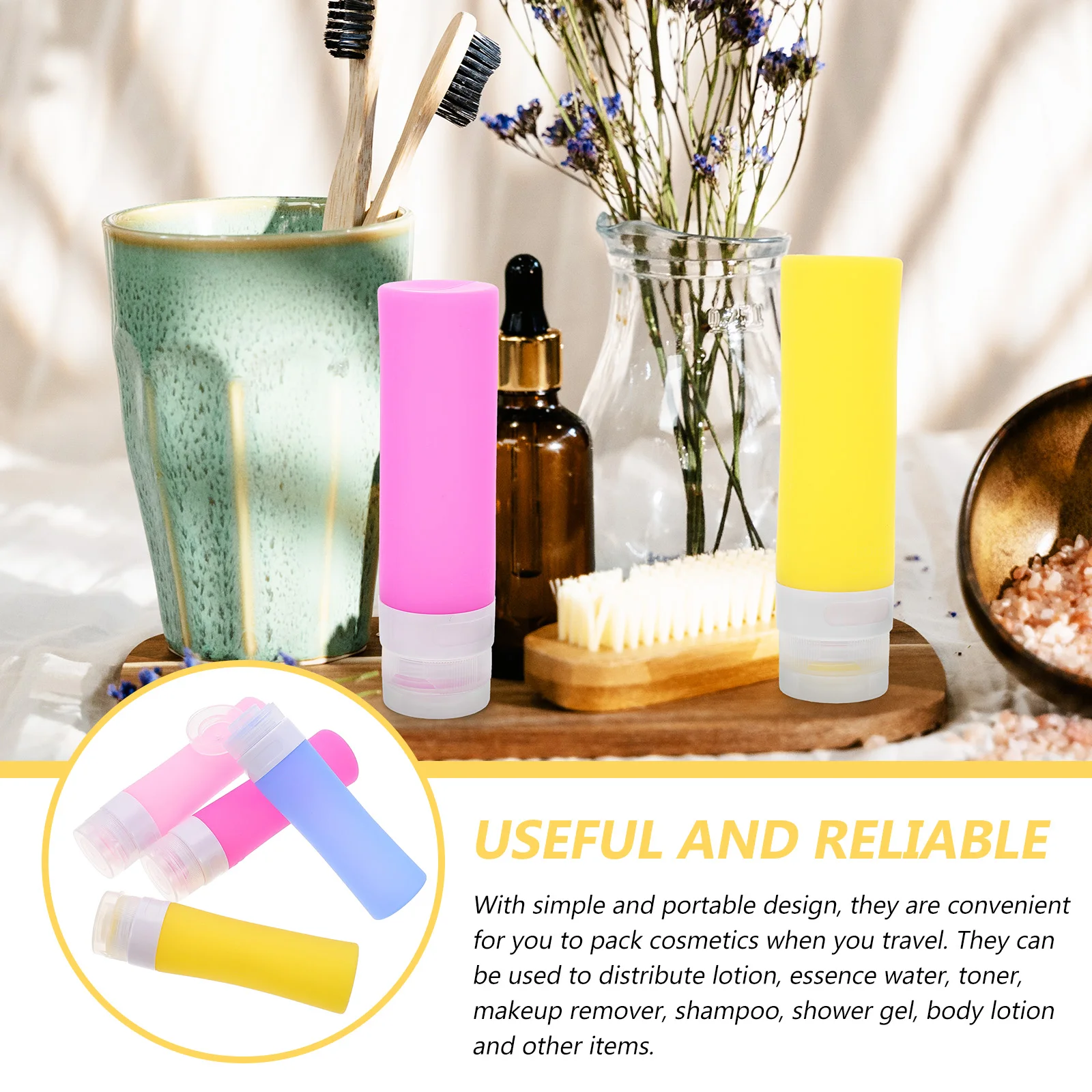 

1 set Travel Size Silicone Refillable Bottles Shampoo Lotion Dispensers Reusable Empty Squeeze Containers for Skincare