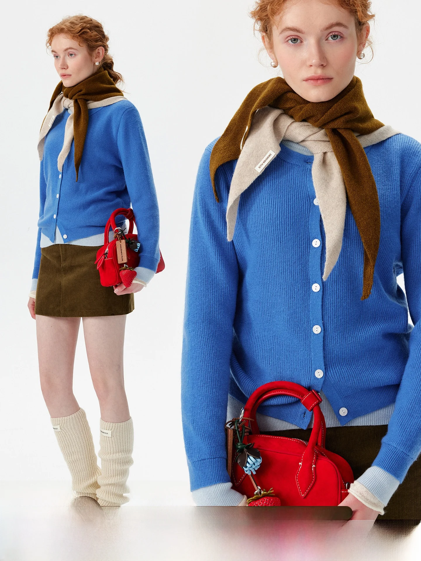 

plus Korean Sle Color Blo Knitwear Long Sve round Ne Warm Soft Polyester Acrylic Wool Blend Faux Two-Piece