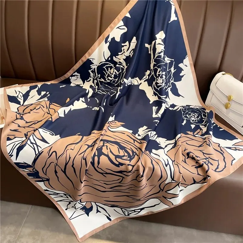 Design Luxury 90cm Twill Silk Women Scarf Sunscreen Foulard Shawl Hijab Female Hair Hijab Wraps Neckerchief Bandanda Echarpe