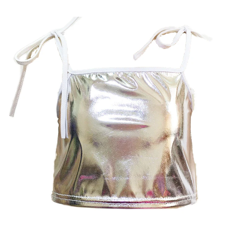 Débardeur pour enfants, garçons et filles, Camis, danse de Ballet, Jazz, vêtements métalliques, bretelles brillantes, hauts courts avec bretelles Spaghetti, Costume de scène