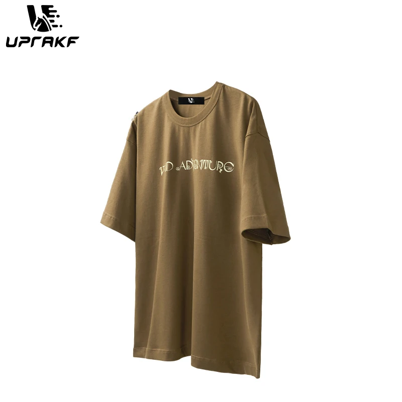 UPRAKF Cotton T Shirt Streetwear Hip Hop O Neck Oversize Tees Short Sleeve Wild Adventure Letter Print Unisex Tops Korean Style