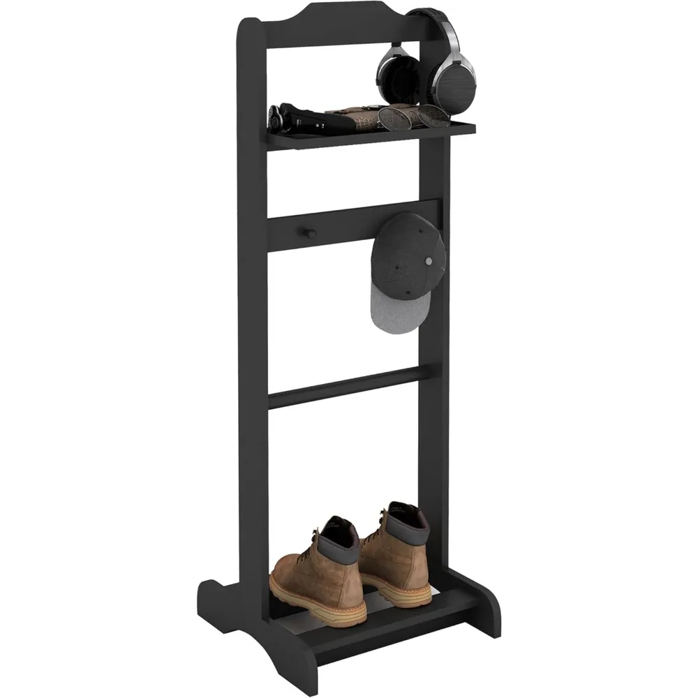 

Men's Valet Stand, Wooden Clothes Stand with Tray, Freestanding Garment Rack Organizer for Enterway, Office, Bedroom
